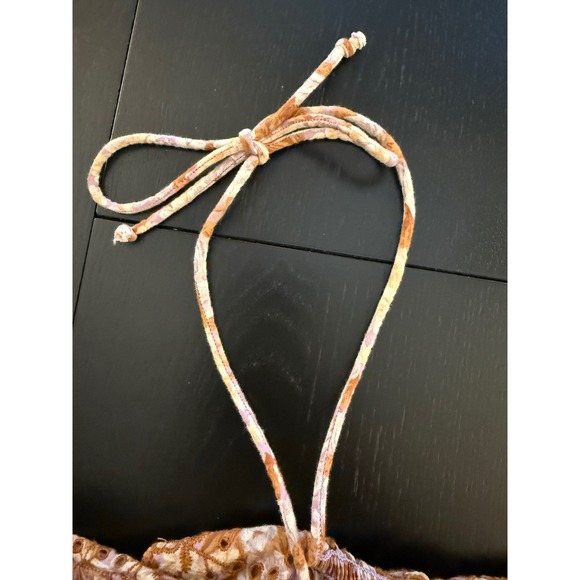 American Eagle Festival Crop Top Womens XXL Brown Floral Eyelet Shoulder Tie - Picture 6 of 13